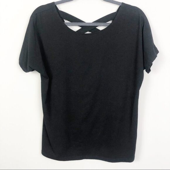 UNBRANDED | Black Crossing Back Strap Short Sleeve Tee Women’s Size Medium - Picture 1 of 5